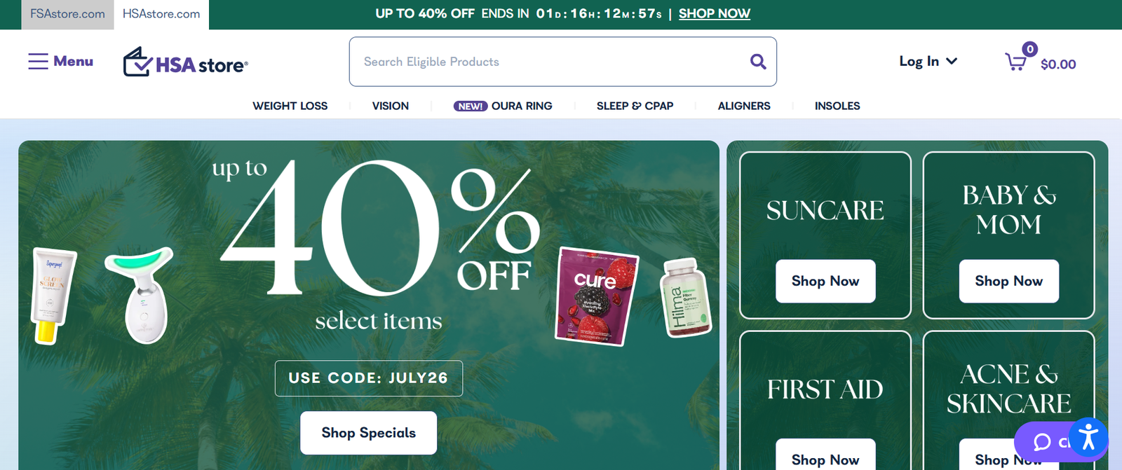 HSAstore.com homepage